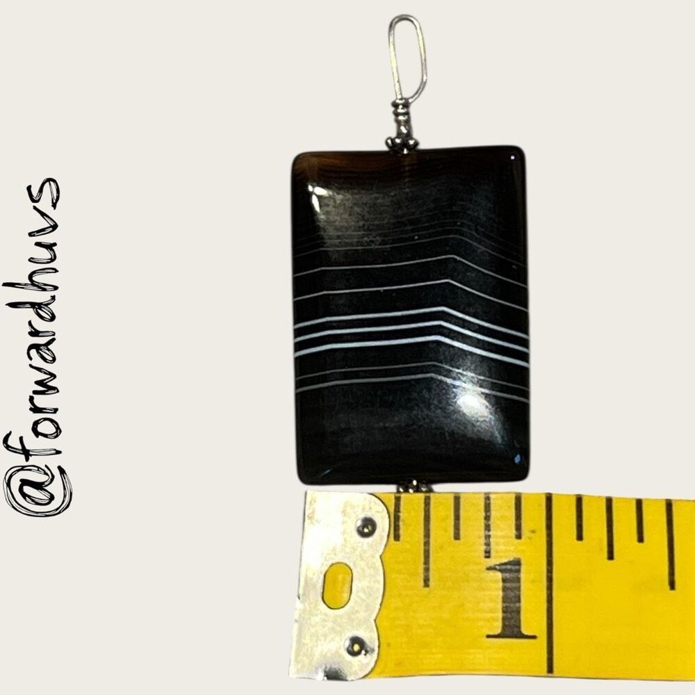Rectangular Black Stone Pendant White Banding Pol… - image 8